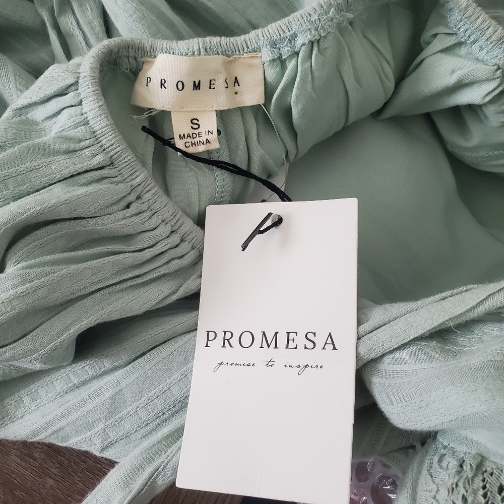 Promesa Saving Grace Sage Green High Low Above Knee Boho Halter Dress S Boho NWT - Picture 5 of 15